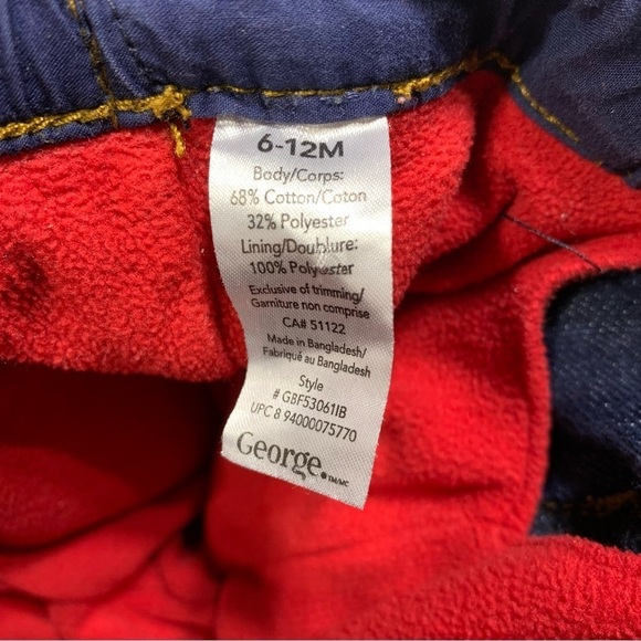 GEORGE baby boy’s 6-12M warm fleece lined winter jeans - Picture 2 of 3